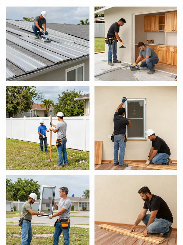 Finished work: roofing, kitchens, fencing, flooring and impact windows